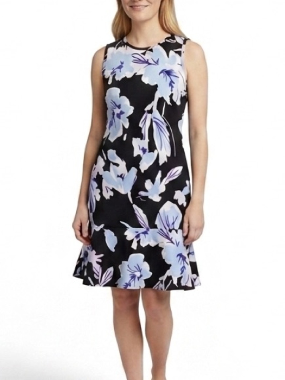 Chaps Floral Sleeveless Fit & Flare Dress Womens 6 Black Blue White